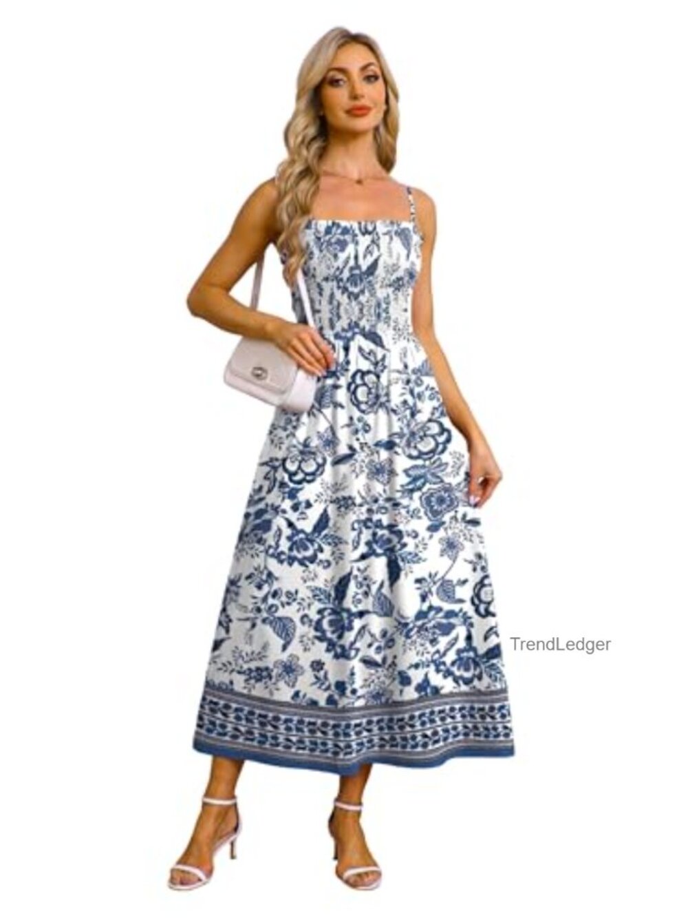 Spaghetti Strap Smocked Maxi Dress with Pockets - Casual Boho Beach Sundress - Picture 2 of 6